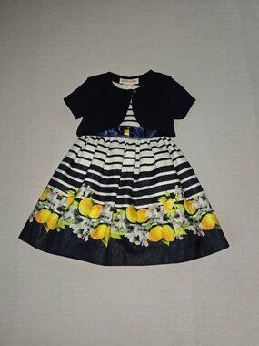 NWOT Girls Navy White Stripe Dress 18M Yellow Floral Bow Party Dress